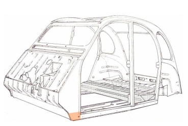 Preview: Rep.-Blech unten links an A-Säule, elektrolytisch verzinkt, 2CV