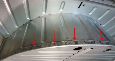 Preview: Kofferraumbodenblech mit hochstehender Falz (mit Ecken und mit Rahmenarmverstärkung), 2CV
