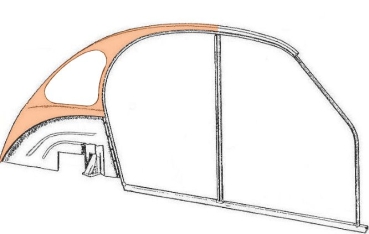 Seitenteil rechts mit 3. Seitenfenster bis Anschluss oberhalb von B-Säule, 2CV