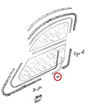 Verbinder von Edelstahlrahmen an Klappfenster (links oder rechts) unten außen, 2CV / AK