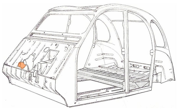 Heizungsstutzen klein an Stirnwand, 2CV / AK