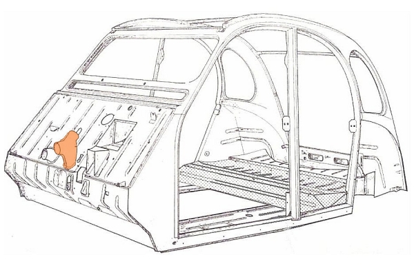 Heizungsstutzen groß an Stirnwand, 2CV