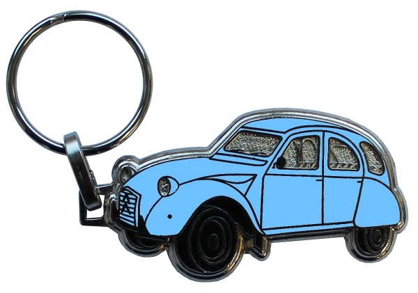 Schlüsselanhänger: 2CV hellblau / Relief Emaille